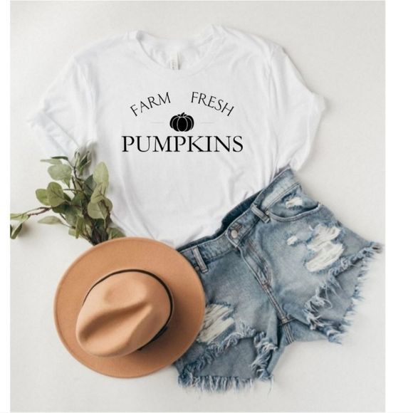Pumpkin Short Sleeve Tee | Halloween Fall T-Shirt | Farm Fresh Seasonal Crewneck - Picture 2 of 5